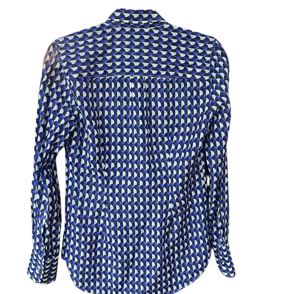 EUC J. Crew Patterned Blue and Black Geometric Blouse Size 2 - Picture 3 of 3